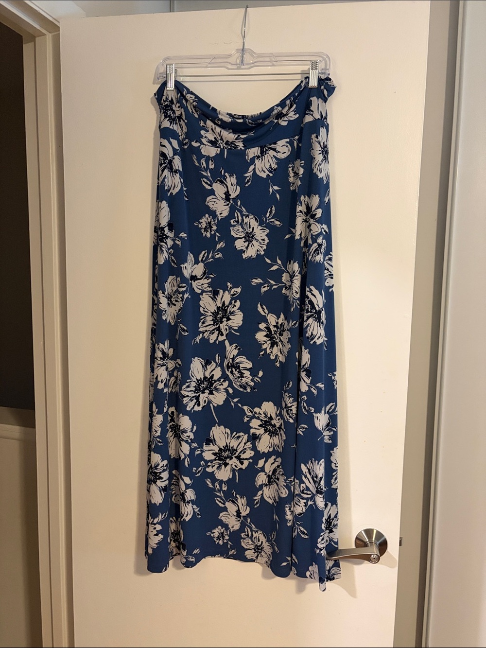 Kaileigh Blue Floral Maxi Skirt with White Blossom Print